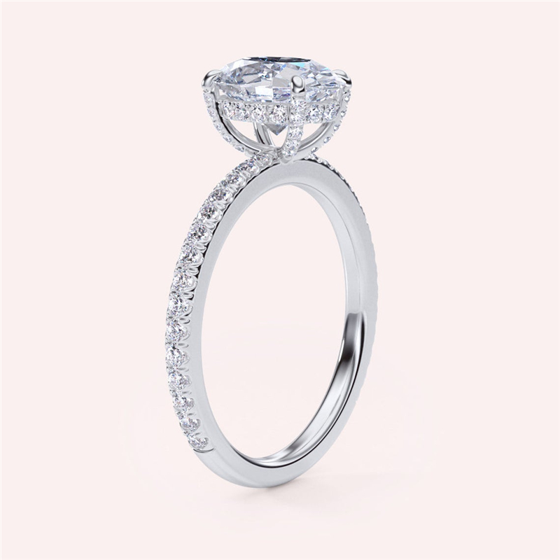 Jewelry Real Gold 2.5 Carat Oval Ice Cut Luxuery Hiden Halo Engagment Lab Grown Diamond IGI Certificate Ring For Women Wedding Band Ring