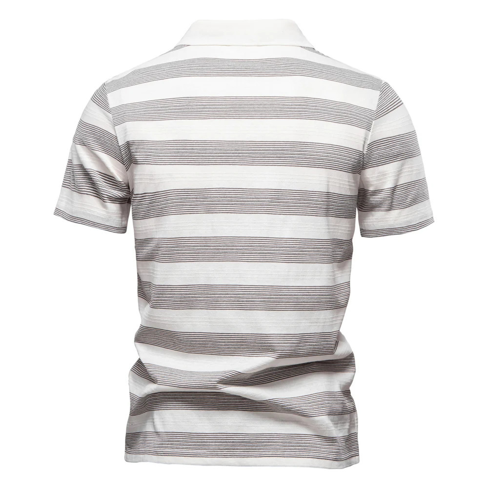 AIOPESON Summer Striped V Neck Cotton Polo Shirts for Men Breathable Short Sleeve Casual Knit Comfort Fit 250313