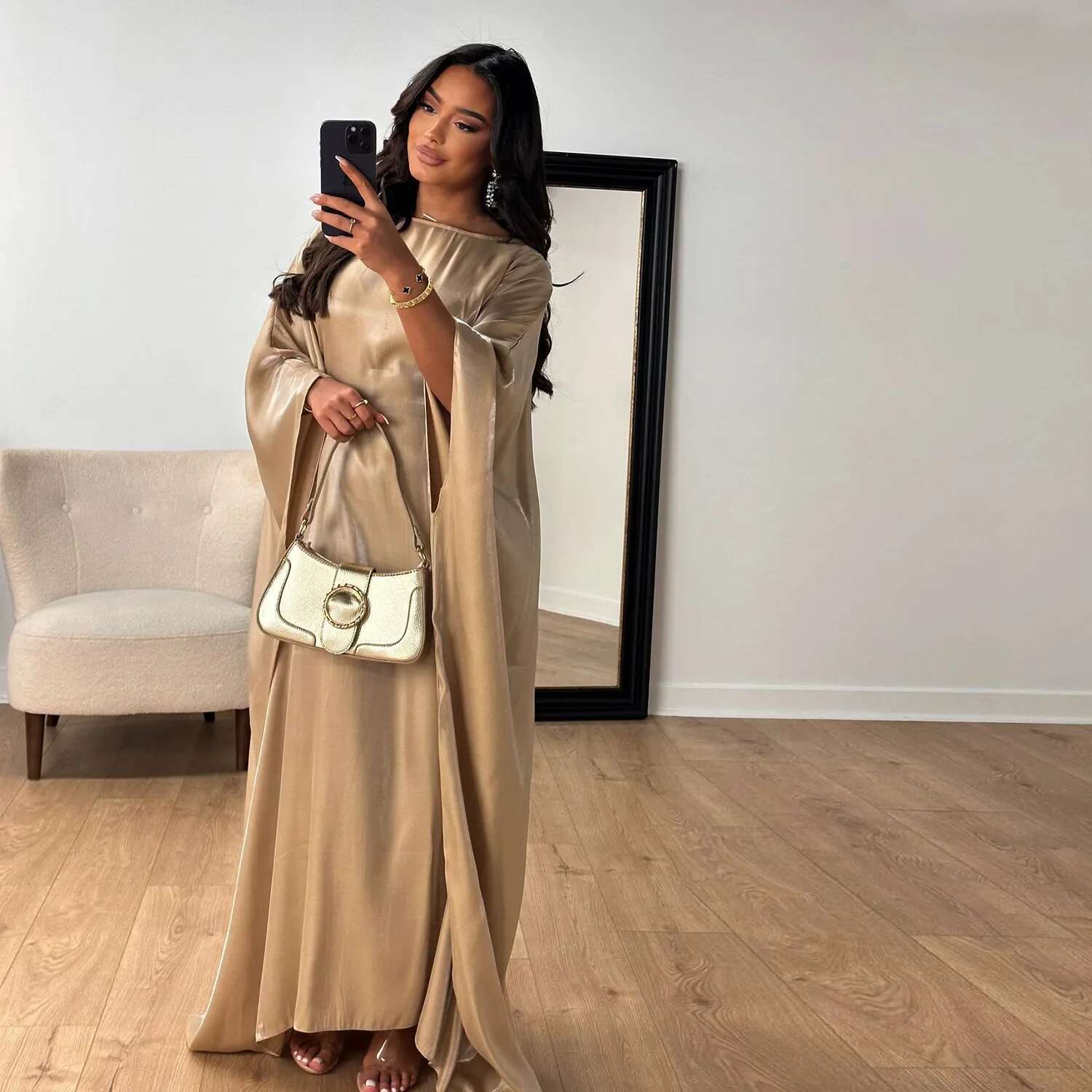 Butterfly Abaya Inner Belt Shiny Batwing Muslim Party Dress Summer Abayas Women Dubai Turkey Islam Outfit Kaftan Robe