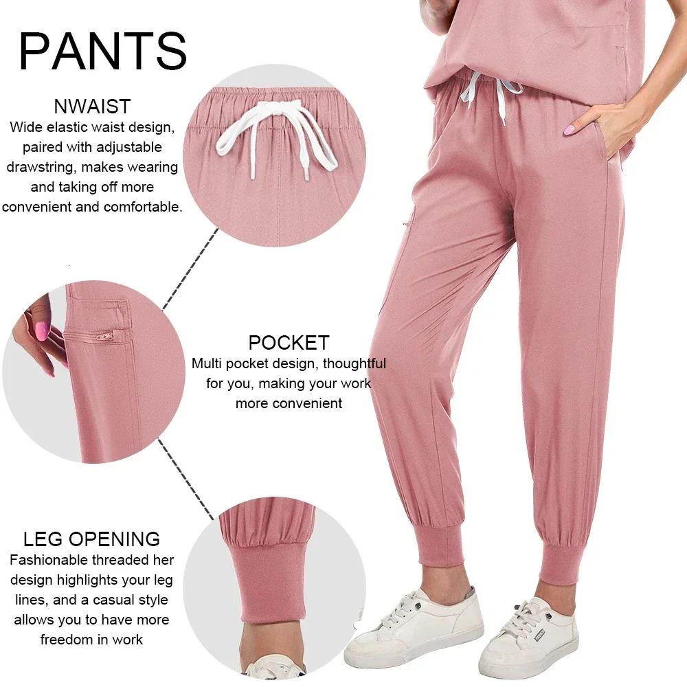 Plus Size Scrubs Set Women Nurse Uniforms Stand Neck V-cut Scrub Top Jogger Pants Vet Doctor Healthcare Workers Workwear 250312