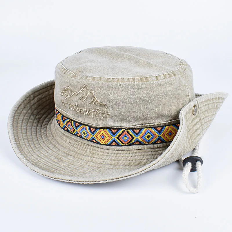 Outdoor Sun Hat Woman Bucket Man Cotton Embroidered Vintage Beach Waterproof Fisherman Fishing Cap Summer Foldable Bob 250304