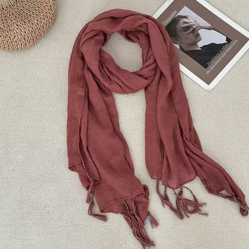 K120 Autumn and winter scarf 2024 new style high-end ethnic style hanging beard all-match literary cotton and linen neck scarf shawl wholesale