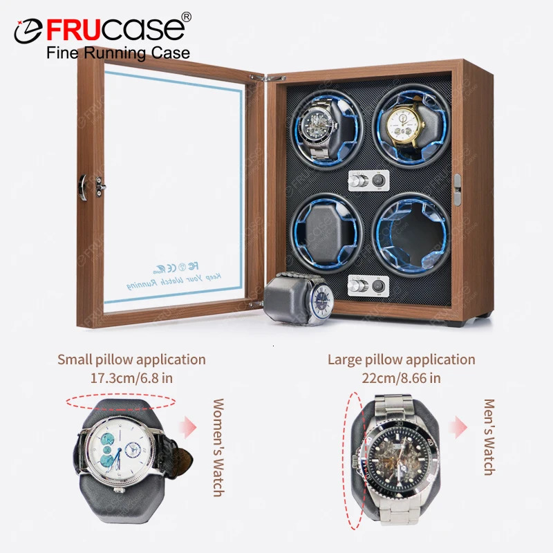 FRUCASE Wooden Watch Winder for Automatic Watches 4 Box Jewelry Display Collector Storage Wood grain with light 250306