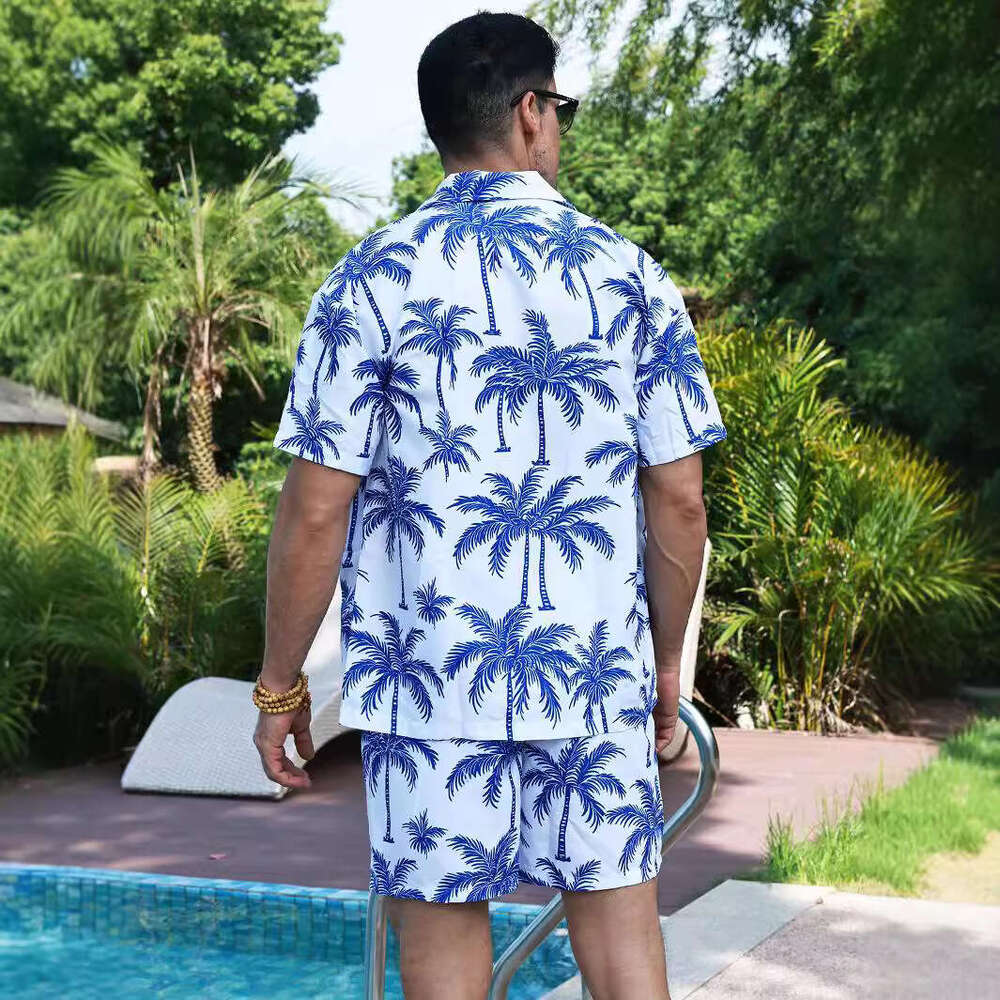 Hawaiian style shirt set for men summer vacation, casual short sleeved shorts, beach wer shirt, pamas, 2025 new style, chic and elegant clothing