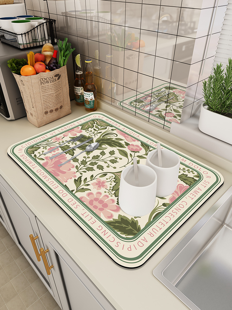Drain pad countertop diatom mud absorbent pad bowl and dish water control pad desktop insulation tea mat Z9QQ01