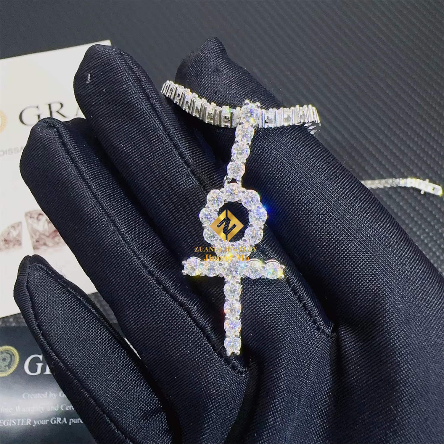 Pass Diamond Tester Moissanite 925 Silver Hip Hop Jewelry Iced Out VVS Moissanite Cross Pendant Tennis Chain Necklace Set