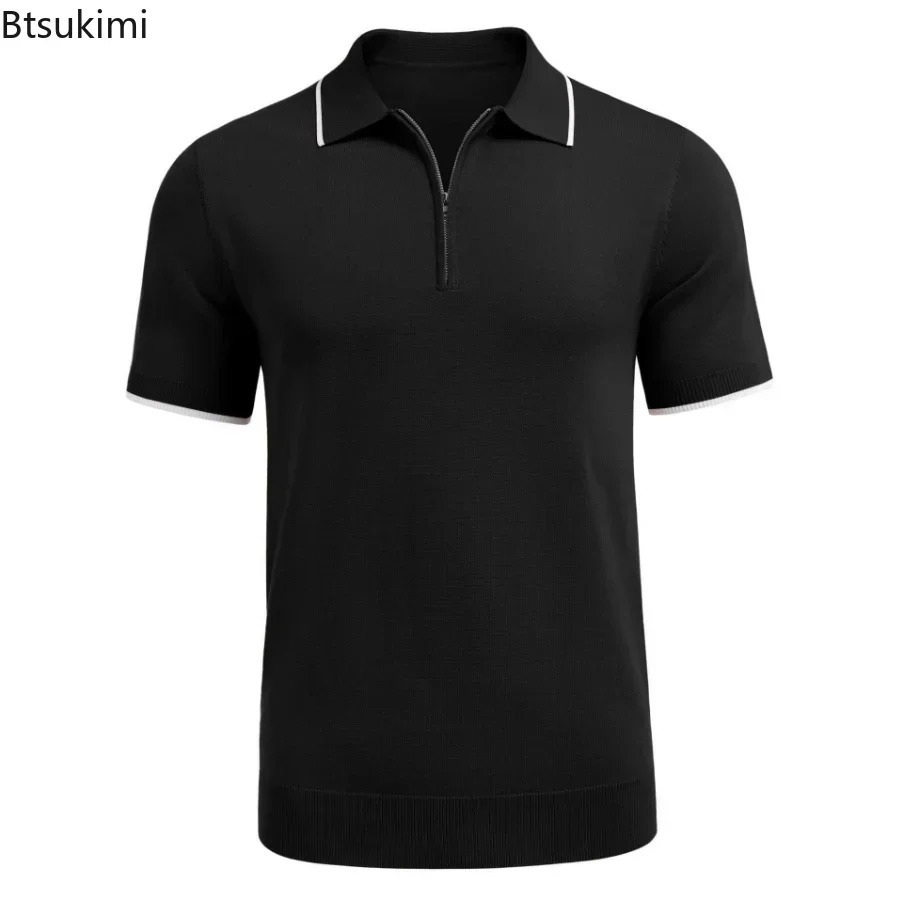 Mens Summer Casual Knitted Polo Shirts Formal BusinessTurn Down Collar Solid Short Sleeve TShirt Leisure Breathable Tops 250313