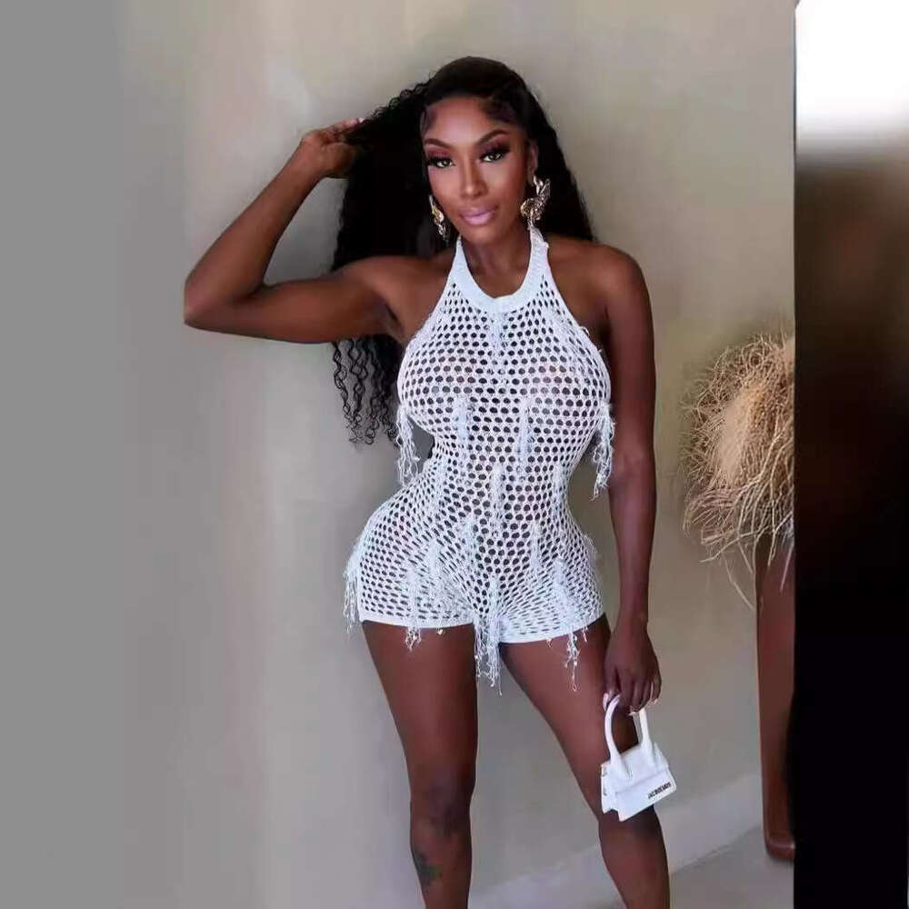 New Summer Handmade Tassel Women's Clothing Fashion Ultra-Thin Sexy Stretch Jumpsuit Wholesale