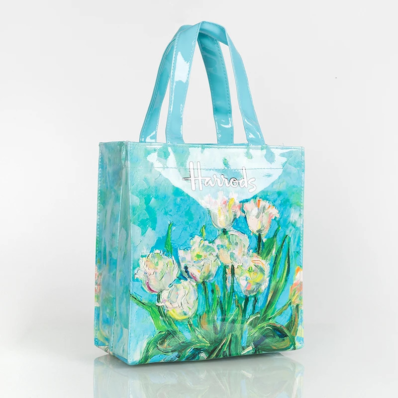 Womens Floral Printed PVC Shopping Purse Big Summer Eco Tote Beach Handbags Large Casual Student Bookbag 250305
