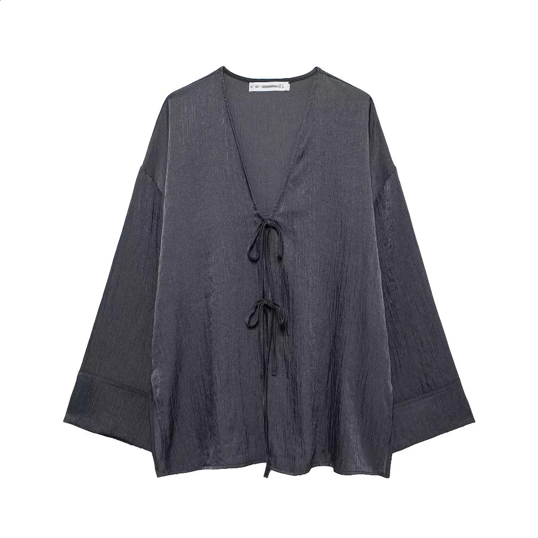 TRAF Satin Casual Blouses Woman Tied Summer Womens Tunic Oversized Shirts and Blouses for Women Long Sleeve Lady Blouses 250313