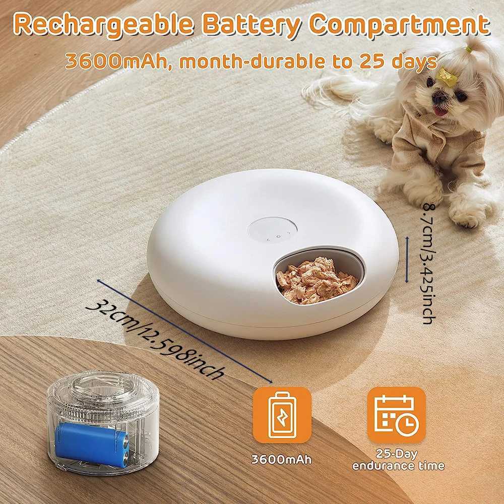 6-Meal Cordless Automatic Pet Feeder Wet and Dry Food Automatic Cat Feeder with Two Ice Packs Programmable Timer with LED DisplaC250313