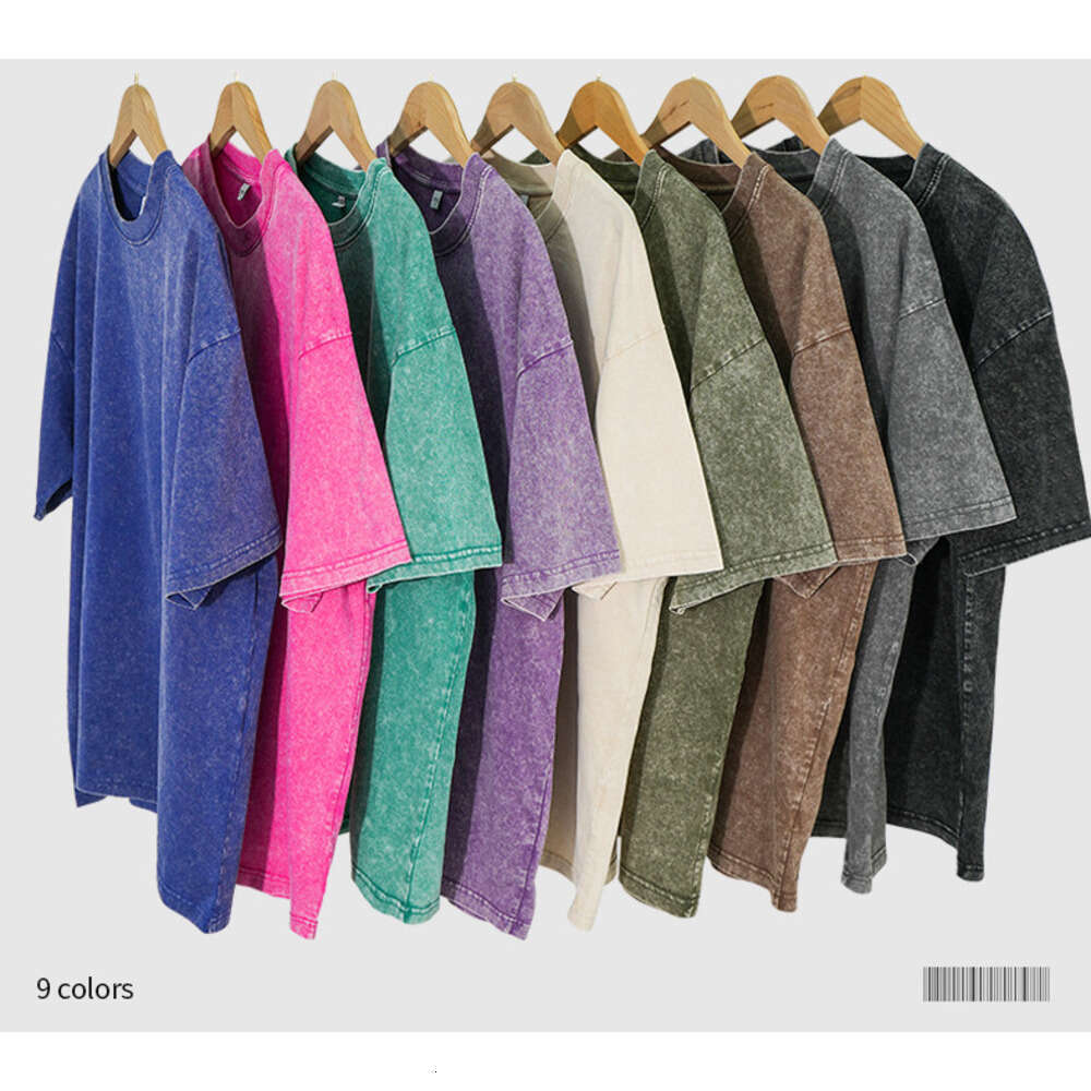 Retro stir fried snowflake washed made of European American pure cotton, loose base round neck pullover, heavyweight T-shirt for men in 2025, new casu