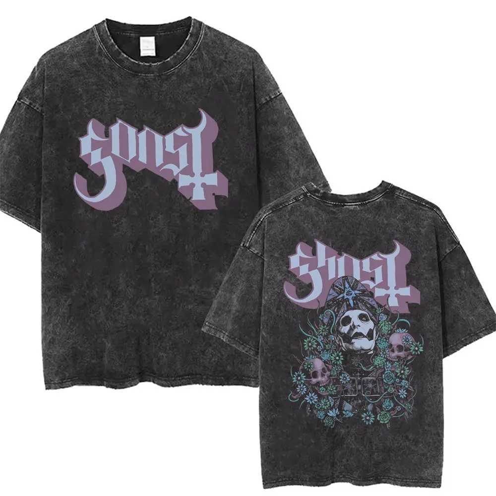Washed Vintage Ghost Band T-shirt Male Gothic T Shirt Mens Rock Strtwear Men Women Hip Hop Punk Oversized Tshirt Short Slve X250313