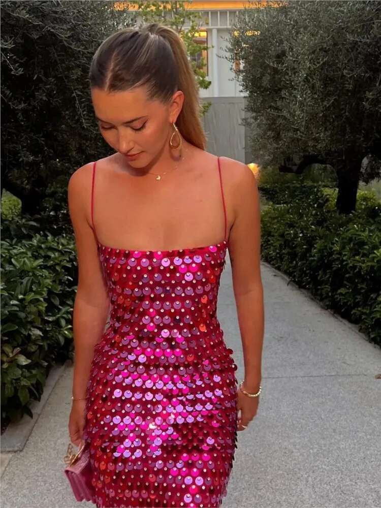 Beaded Irregular Slip Dress Sequin Holiday Halter Boho Long Dresses Sparkg Sexy Backless Slim Fit Suspender Evening Robes