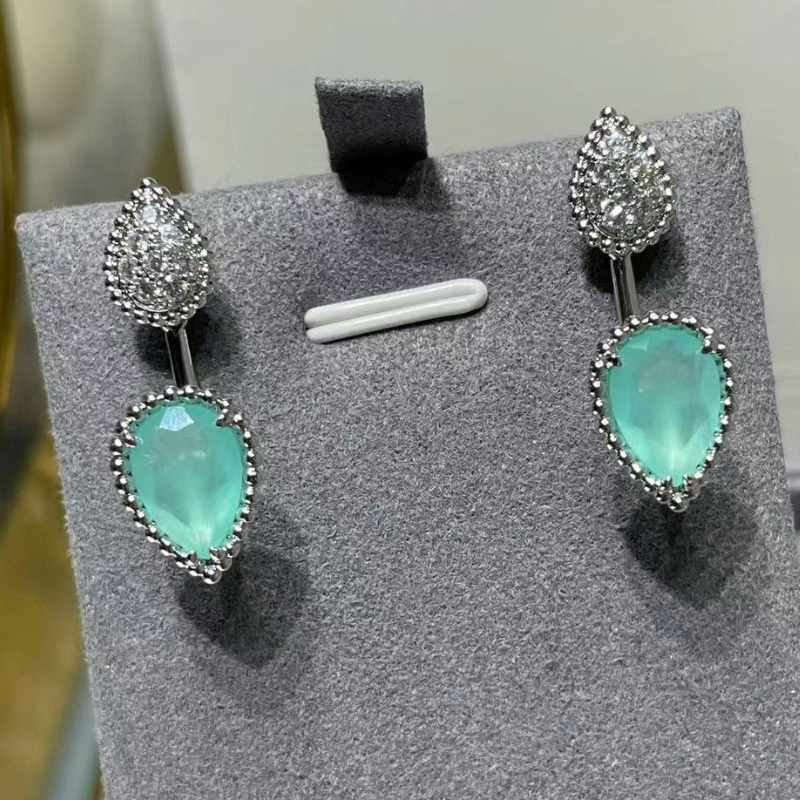 Womens luxury drop designer stud earrings silver white shine diamond crystal cz zircon blue stone leaves leaf love heart earring ear rings jewelry