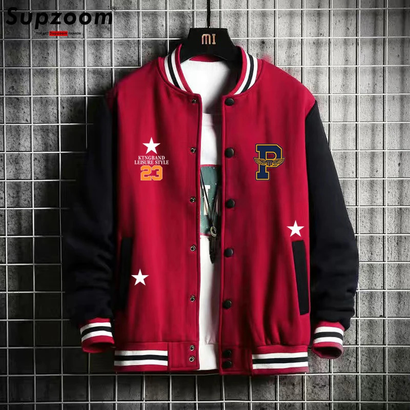 Supzoom Arrival Fashion Fleece Casual Baseball Uniform Cotton Spliced Regular Rib Sleeve Clothing Bomber Jacket Men 250313