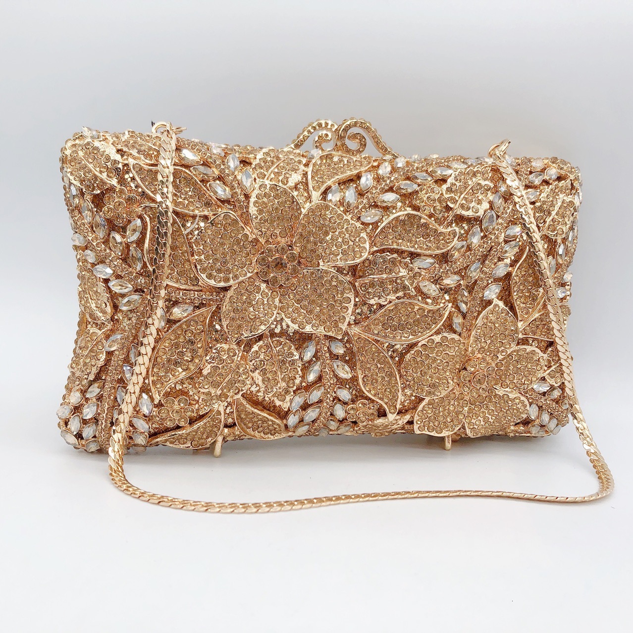 New Flower Studded Dinner Banquet Water Diamond Hand-Held Women's Bride's Wedding Bag, Club Bag Crystal Evening Bag