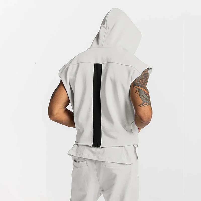 Mens Brand Gyms Clothing Bodybuilding Hooded Tank Top Cotton Sleeveless Vest Sweatshirt Fiess Workout Sportswear Tops Male