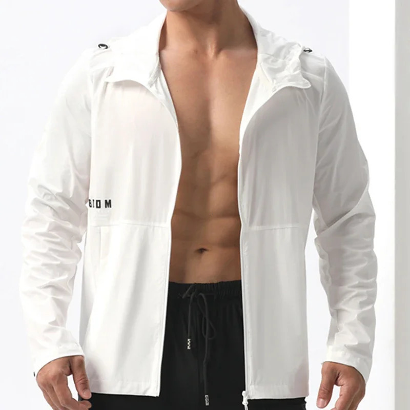 Mens thin sun protection sports shirt running top jacket outdoor hiking climbing hoodie mens ice silk suit 250313