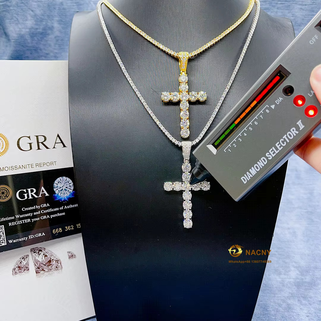Hip Hop Jewelry 925 Sterling Silver Gold Plated VVS Moissanite Diamond Men Jewelry Pendant Diamond Cross Pendant