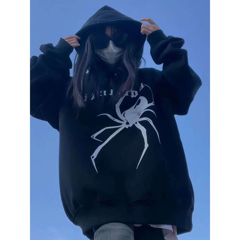Dark Sweatshirt Men's and Women's Hoodies Gothic Couple Harajuku Large Spider Print Zipper Sweater gift for man