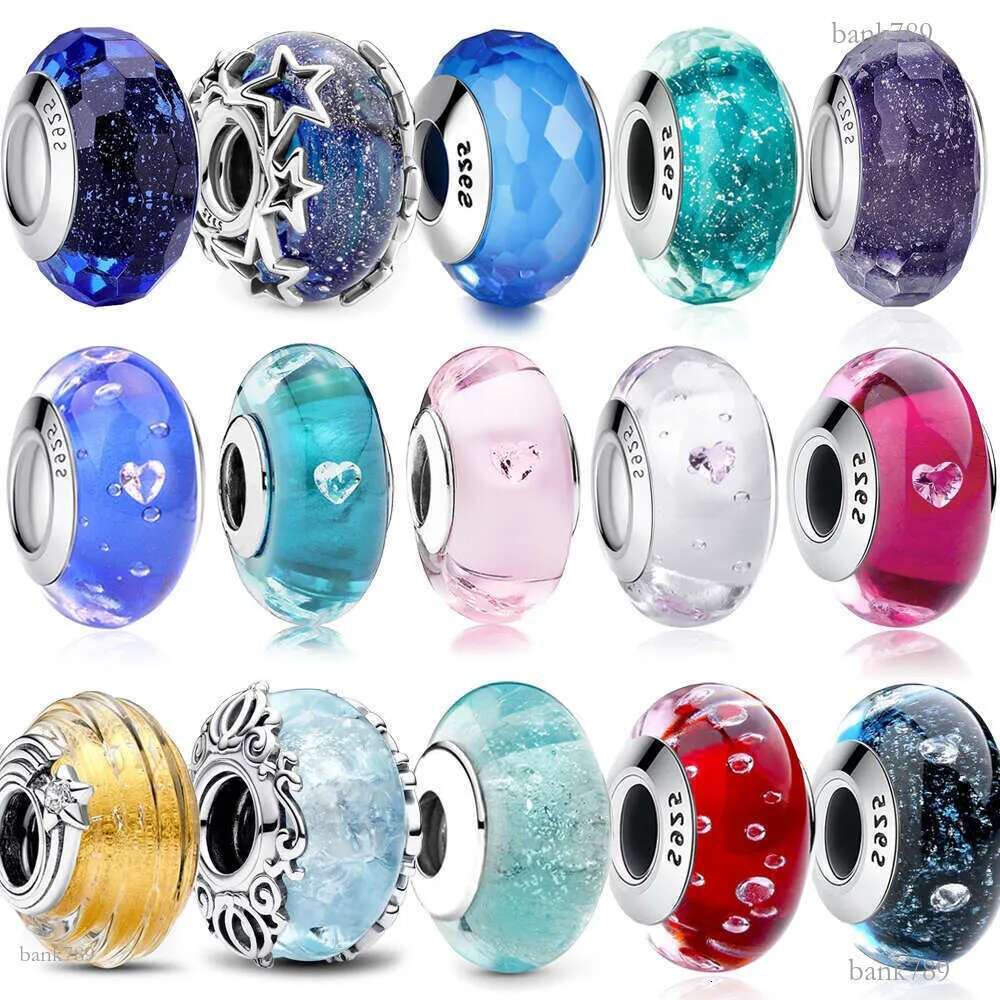 925 New Sterling Silver Colorful Heart Murano Glass Charm Fit Bracelet Necklace Faceted Murano Glass DIY Fine Jew