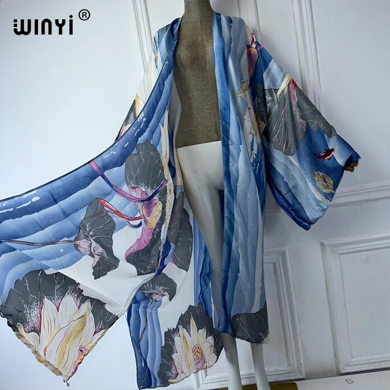 WINYI kimono boho kaftan beachwear cardigan sexy loose swimsuit evening dress abaya cover ups beach outfits women w250313