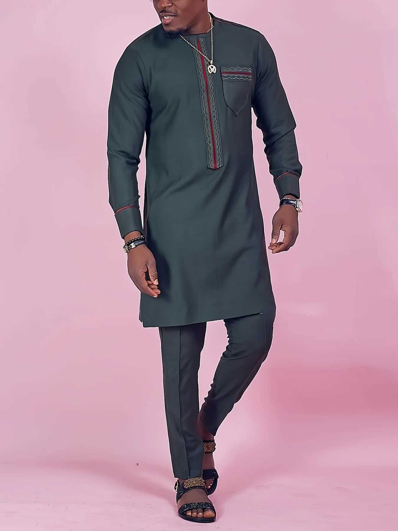 2 pieces of traditional African mens Kaftan evening dress party dress African clothing Dashiki set Robe clothing 2025 X250313