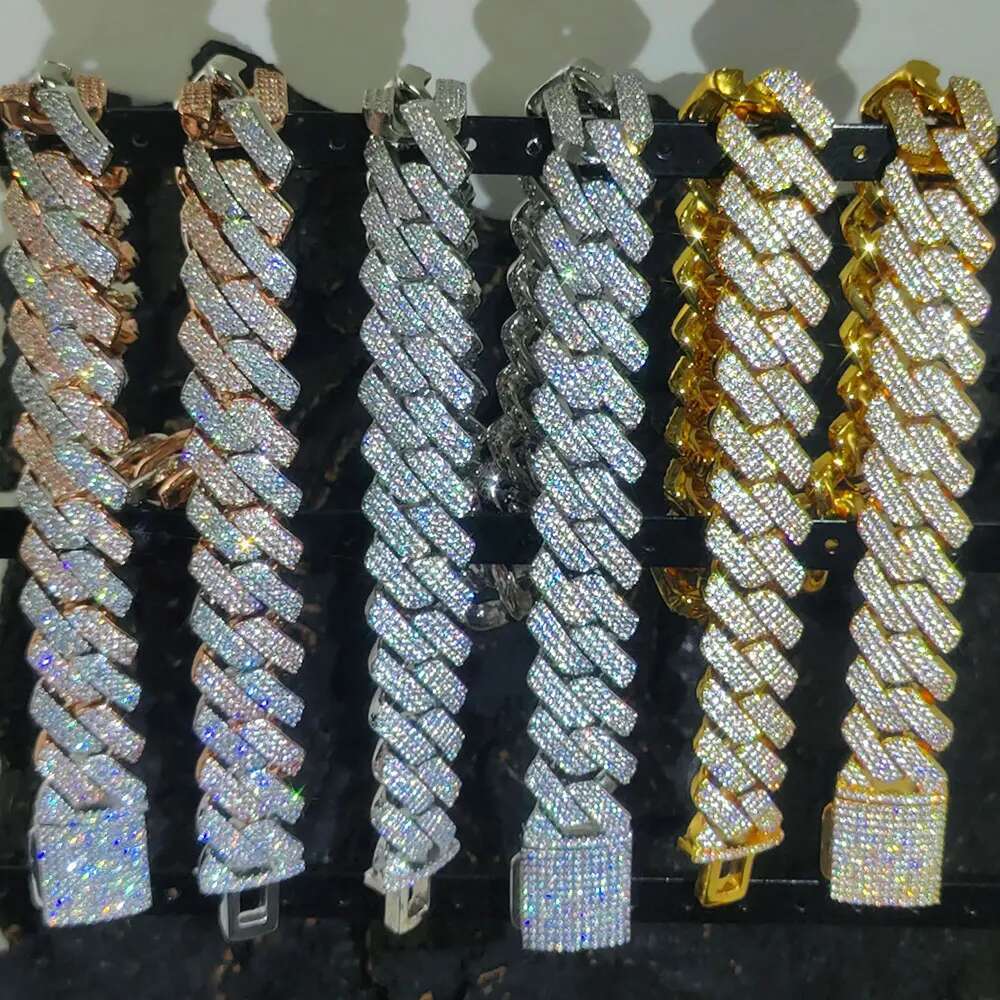 2025 20mm 3 Rows Necklace Gold Sier Two Color Iced Out CZ Thick Cuban k Chain Miami Hip Hop Jewelry