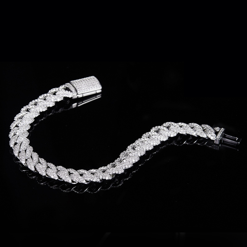 KNOBSPIN All Moissanite Cuban Hip Hop Bracelet for Men 6mm 8mm Full Diamond with GRA 925 Sterling Silver Teen Girls Chain