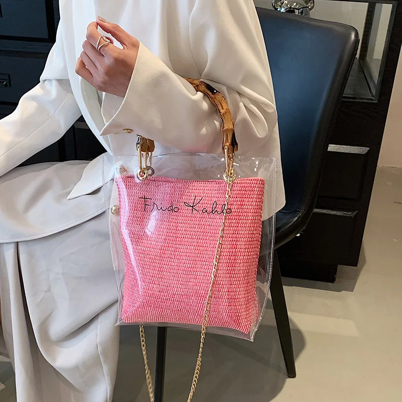Large Capacity Women PVC Handbags High Quality Ladies Transparent Beach Tote Shoulder Messenger Bags Casual Chain Crossbody Bag R250312