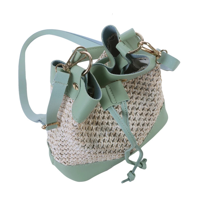 Bucket Bag For Women Drawstring Handbag Beach Straw Woven Crossbody Bag Fashionable Simple And Elegant Summer Messenger Bag R250312