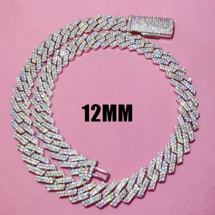 Bulk Stock Best Selling Pass Diamond Tester 925 Solid Silver 12mm Two Rows Iced Out Hip Hop VVS1 Moissanite Miami Cuban Link