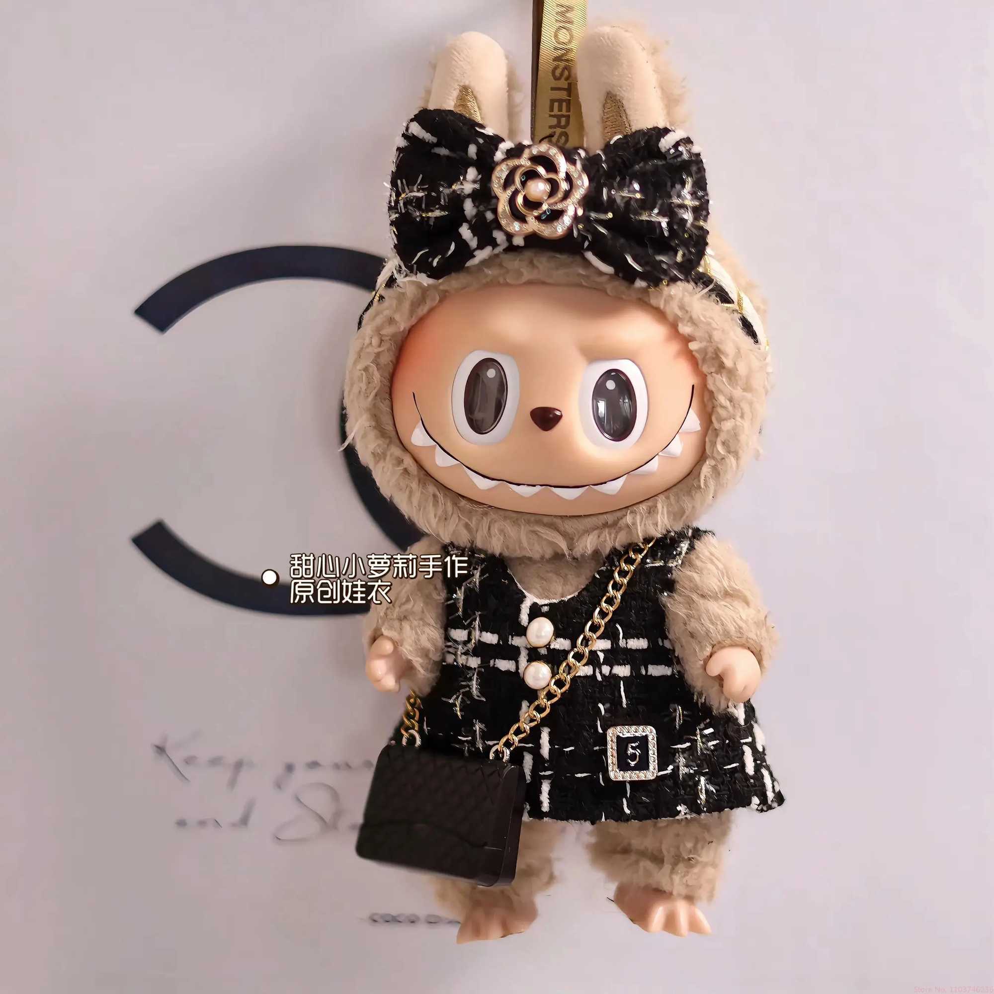 Hot Sale 17cm Labubu Cute Printed Denim Dress High-End Custom Handmade Vinyl Doll Toy Clothes Mini Camellia Shoes Festival GiftT250313