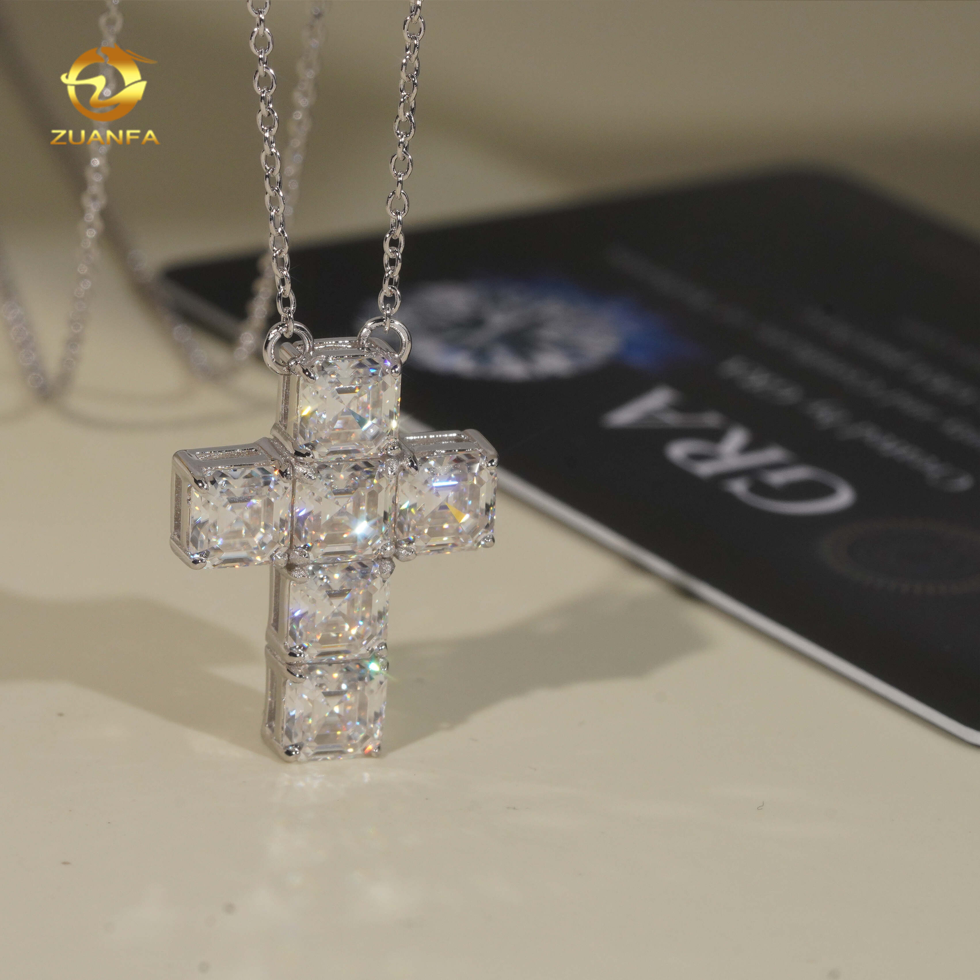 Luxury 925 Silver Asscher Cut Cross Pendant Necklace Unisex Moissanite Diamond Iced Out Hip Hop Women Necklace