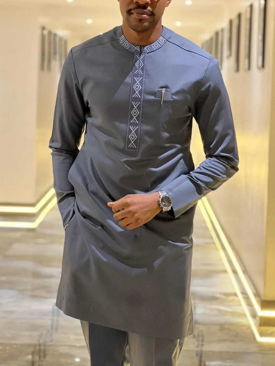 2 pieces of traditional African mens Kaftan evening dress party dress African clothing Dashiki set Robe clothing 2025 X250313