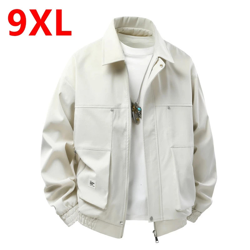 Mens spring simple collar plus size workwear trend loose casual solid color versatile jacket 145kg 9XL 8XL 7XL 250313