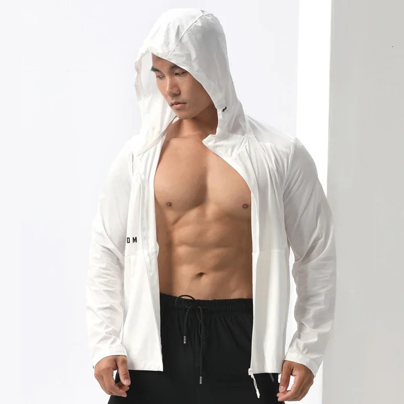Mens thin sun protection sports shirt running top jacket outdoor hiking climbing hoodie mens ice silk suit 250313