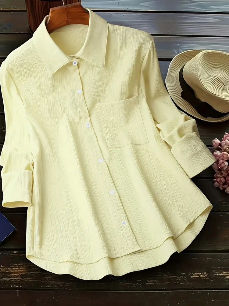 Plus Size Womens Long Sleeve Blouse 2025 Spring Summer Loose Jacket Casual Work Jacket Button Shirt Outerwear 250313