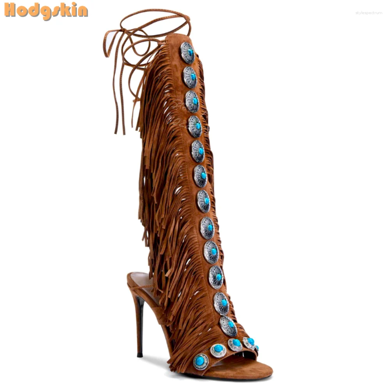 Bury Stiletto hot Fringe Cross-Tied Sandals: Round Toe Buckle Decor Lace-Up High Heels - Bohemian Fashion