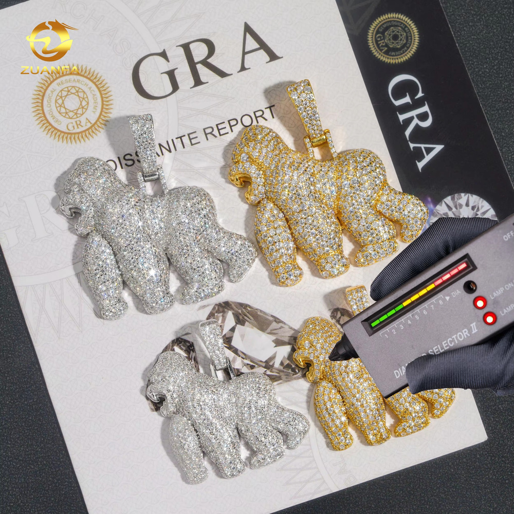 New Design Full Diamond Hip Hop King Kong Pendant Luxury 925 Sterling Silver Iced Out Moissanite Gorilla Pendant