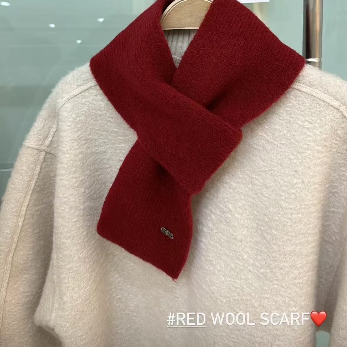 K112 Exported to Korea! Wool knitted blended ear-piercing small scarf winter solid color warm neck scarf wholesale