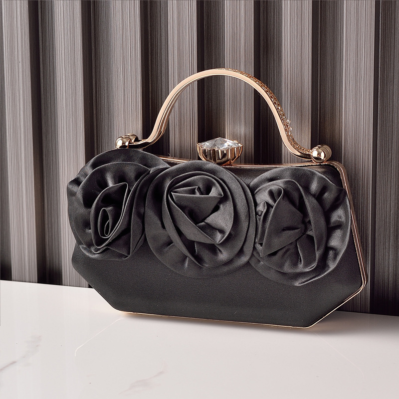 New Silk Flower Banquet Match Party Handheld Diamond Set Evening Dress Bag