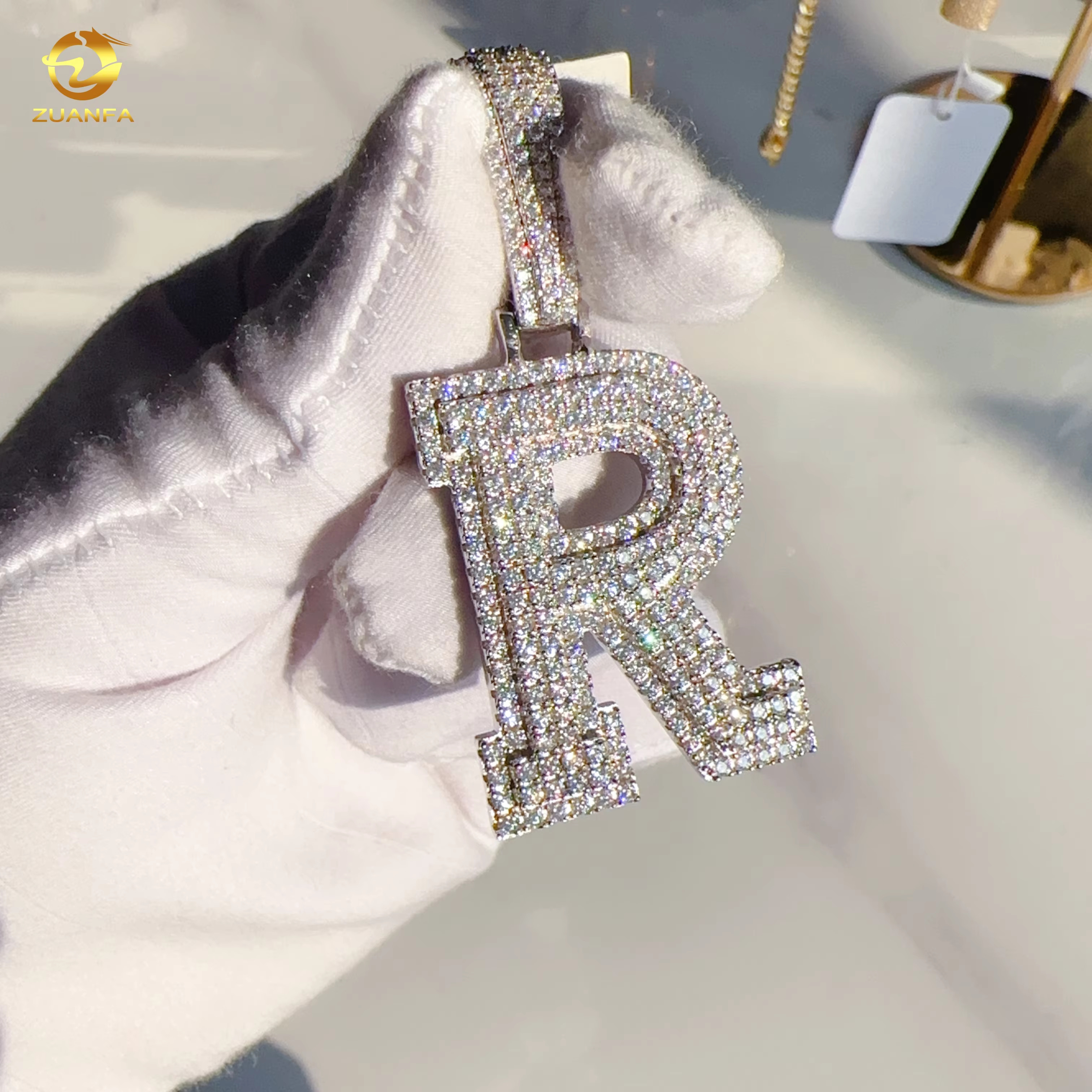 Iced Out Initial Name Pendants Hip Hop 925 Sterling Silver Jewelry Vvs d Moissanite Diamond Lucky Number Letter Pendant