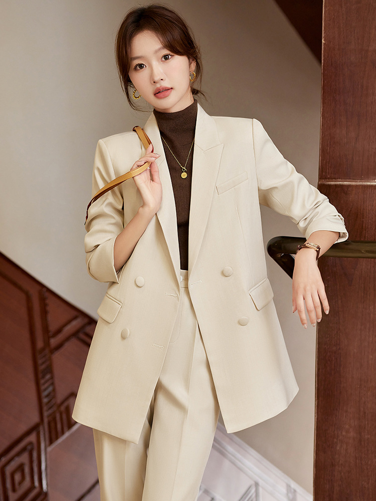 Women's Suits Blazers Elegant Women's Suit Business Classic 2 Piece Tailor Fashion Casual Pink Office Double Breasted Top Trousers