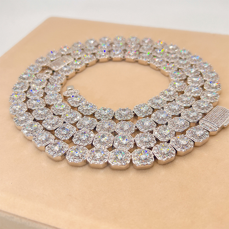 10mm Moissanite Square Circular Shape Cuban Necklace S925 Silver Iced Out For Men Women Hip Hop Jewelry Pass Diamonds Tester