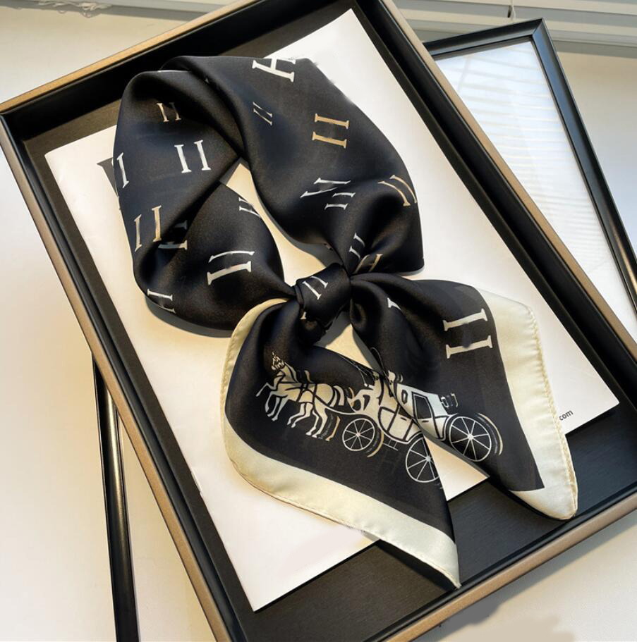 70x70cm Simple Presbyopia Printing Floral imitate Silk Scarf Headband for Women Gift Fashion Long Handle Bag Scarves Paris Shoulder Tote Luggage Ribbo