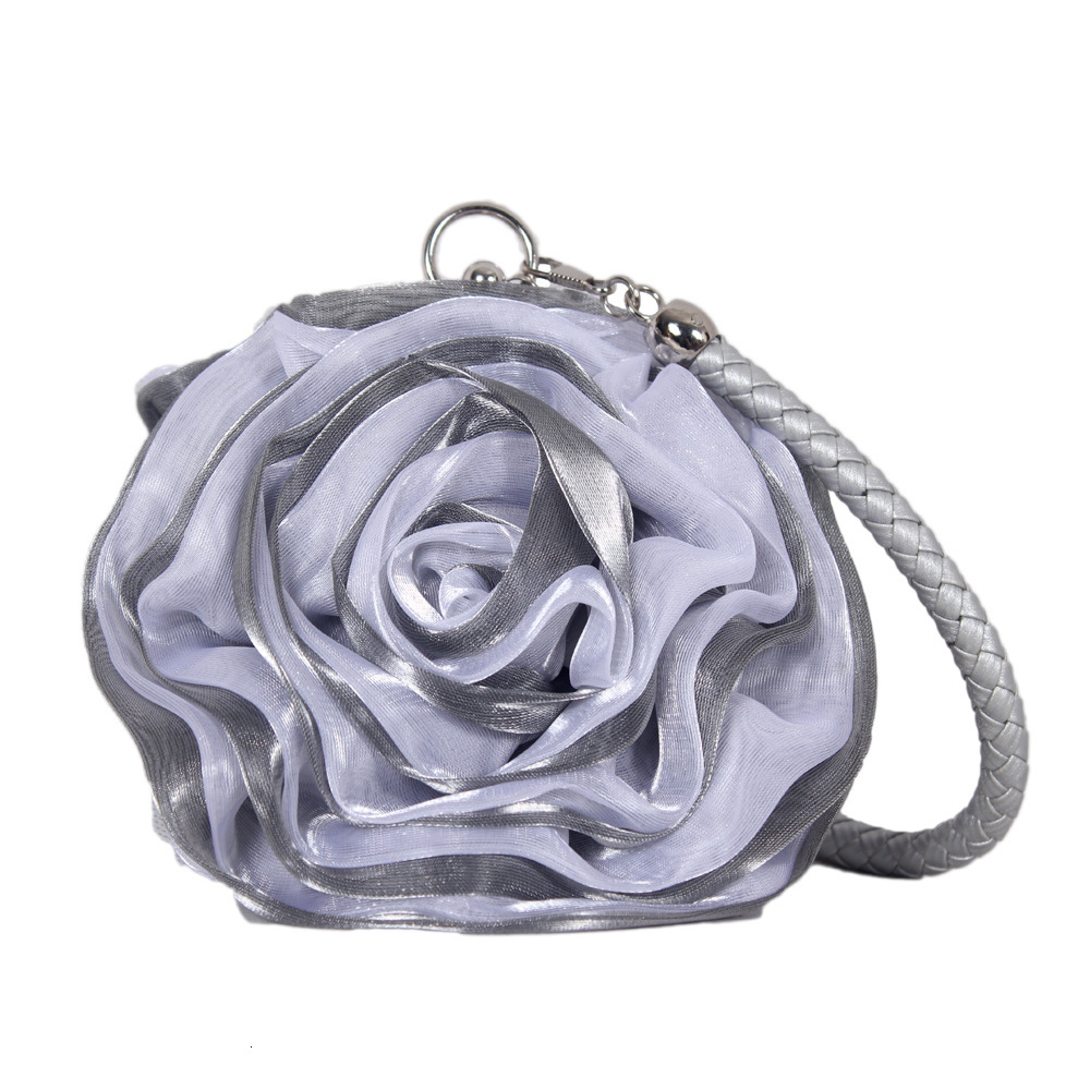 Japanese And Korean Rose Blossom Silk Bridal Wedding Dinner Cute Mini Round Handheld Women's Change Small Bag Evening Clutch