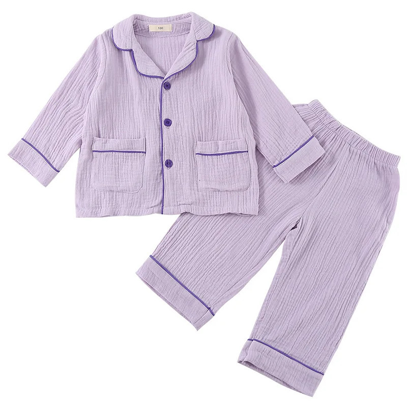Spring Autumn Childrens Sleepwear Pure Cotton Gauze Class A Long Sleeved Set For Girls Kids Baby Homewears Set 250312