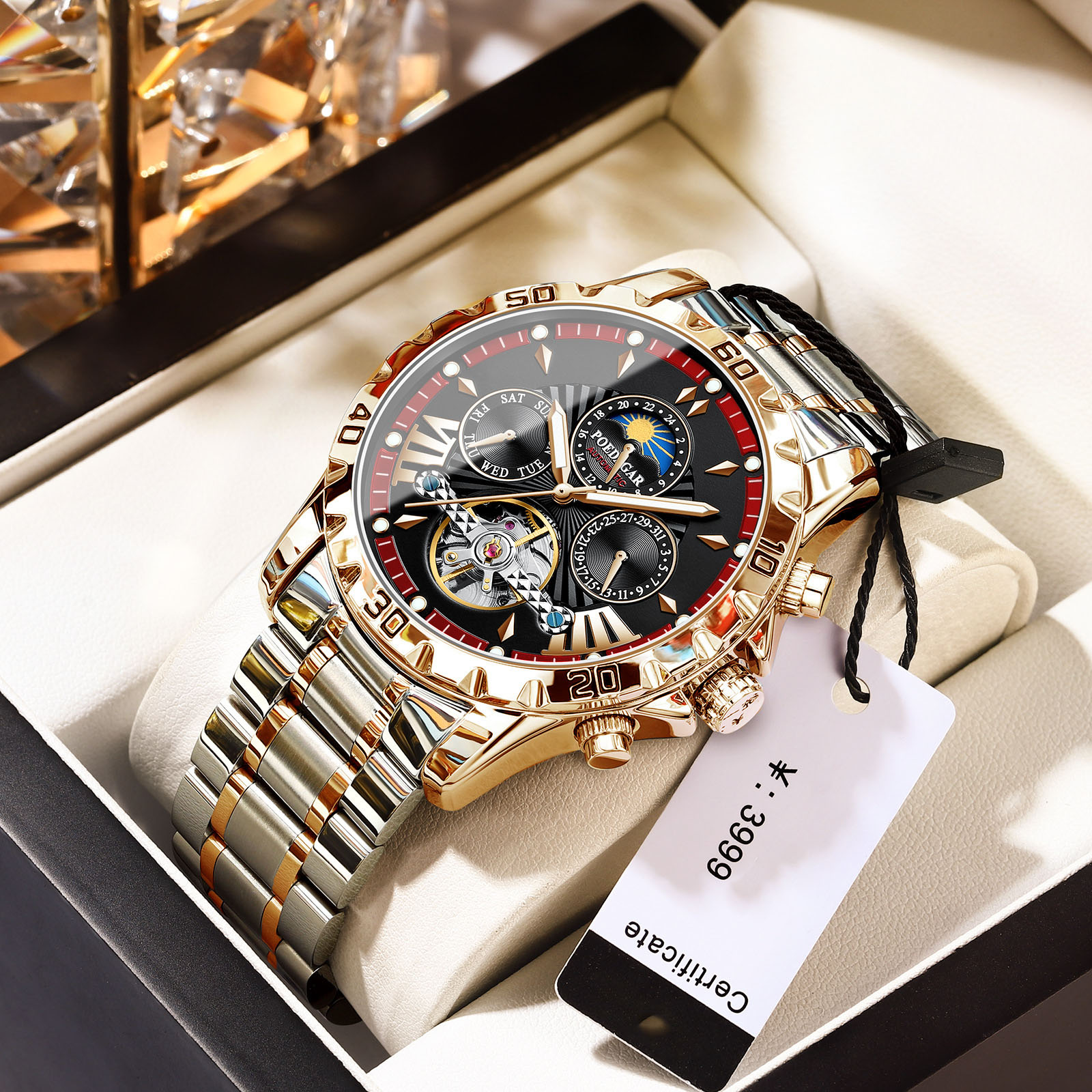 Mens Waterproof Mechanical Watch with Automatic Movement and Night Light Stylish and Functional Timepiece for Everyday Wear